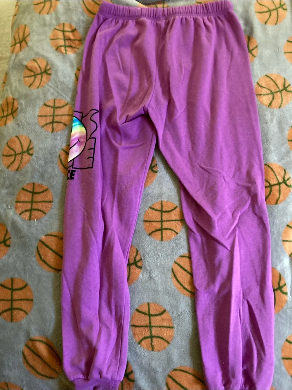Justice Purple Jogger Pants with Tie-Dye Smiley Graphic size 16
